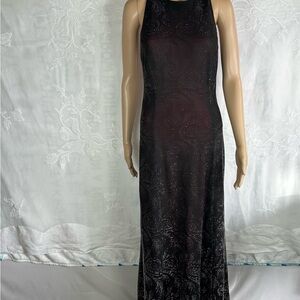 Reggio Vintage Black Metallic Open-Back Maxi Dress – Dark Glam Eveningwear Sz 12